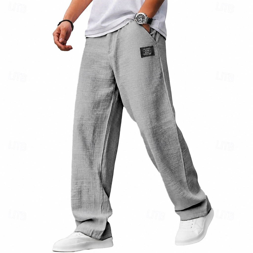 Homens Calças Calça verão Calças largas Calças de praia Cintura elástica Perna reta Tecido Conforto Respirável Comprimento total Casual Diário Feriado Férias Moda Azul Branco Sem Elasticidade de 2026 por $17.99 –P9