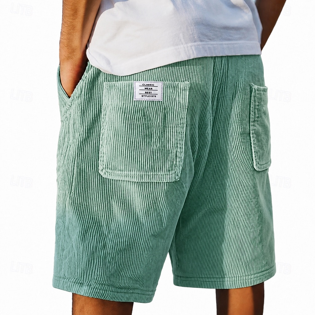 Homens Calção Shorts de verão Shorts casuais Shorts de veludo cotelê Com Cordão Bolsos Cintura elástica Tecido Conforto Respirável Curto Ao ar livre Férias Desporto Casual Cáqui Preto de 2026 por $22.99 –P15