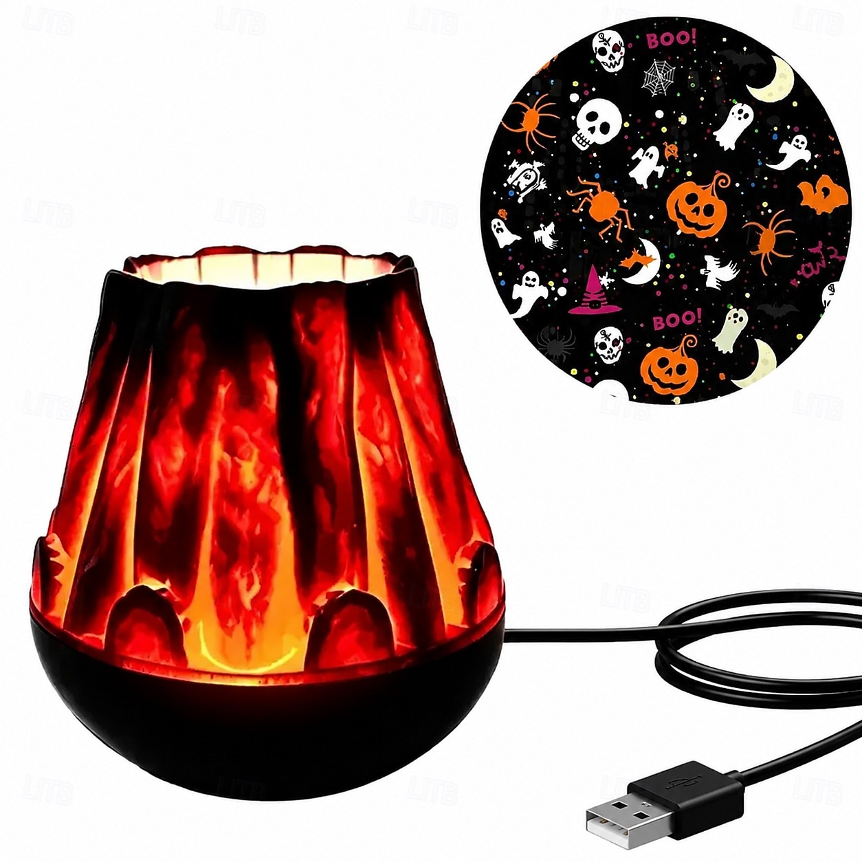 Halloween-kerstprojectorlamp met realistisch vlammenpatroon, dynamische pompoen-, spook-, sneeuwvlok- en kerstmanprojectielamp, USB 5V-voeding, feestelijk nachtlampje voor slaapkamer en woonkamer. 2026 - $18.99 –P8