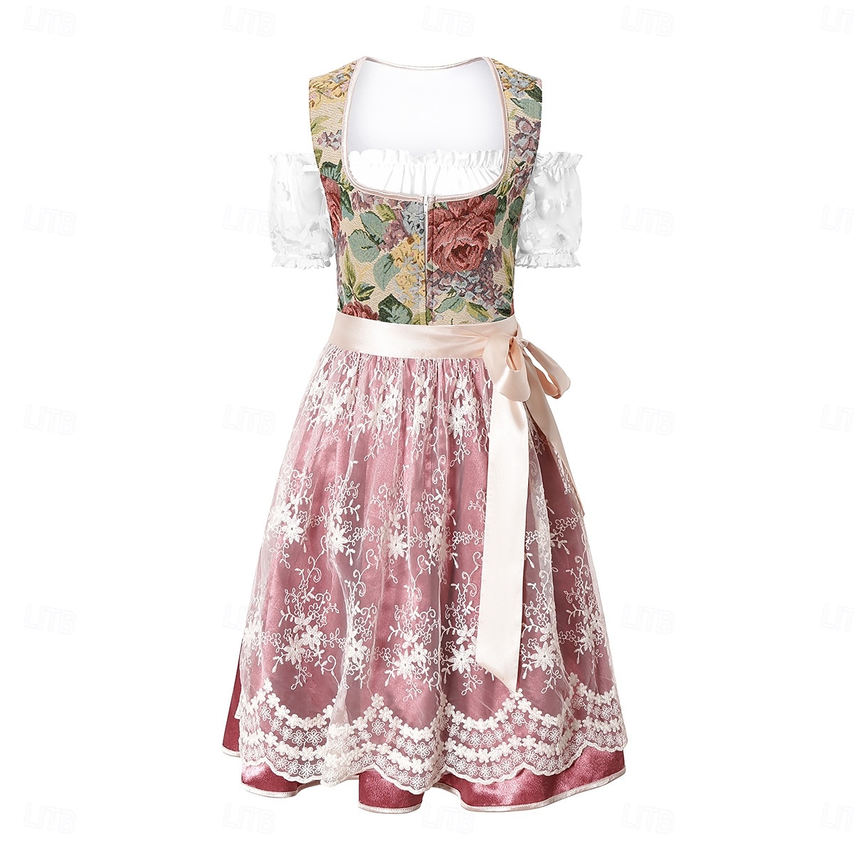 Oktoberfest Vestido de dirndl Conjunto de dirndl Blusa con falda acampanada Longitud midi Encaje Hombros Caídos Manga de globo de soplo Mucama Alemán alpino Herencia prados Mujer Carnaval Festival de 2026 - $58.99 –P1