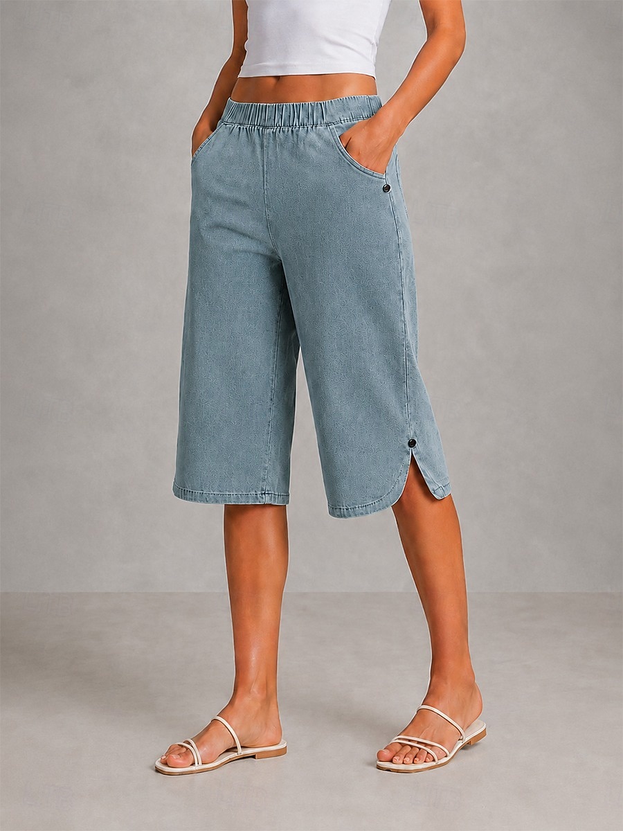 Damen Jeans Jeansstoff Caprihose Weites Bein Mode Wadenlang Mittlere Taille Komfort Dehnbar Urlaub Formell Marineblau Hellblau Grau Sommer Frühling Normale Passform 2026 - $27.99 –P1