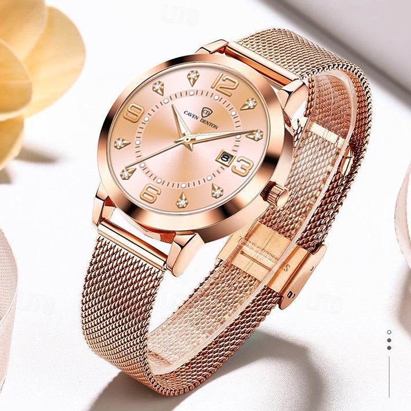 rose gold dress watches Women's Watch, Elegant Quartz Wrist Watch with Stainless Steel Mesh Band, Luminous Hands and Date Calendar Window, Fashion Waterproof for Ladies & Girls, Casual Business Gift 2026 Not only will it