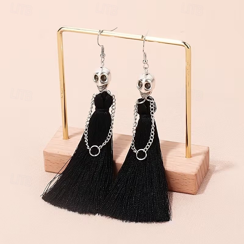 1/2 Pair of Halloween Skeleton Bride Tassel Earrings, Gothic Skull Dangle Drop Earrings for Women, Zinc Alloy Halloween Jewelry, Ghost Festival, Cosplay Costume Party Accessories 2026 - $9.99 –P1