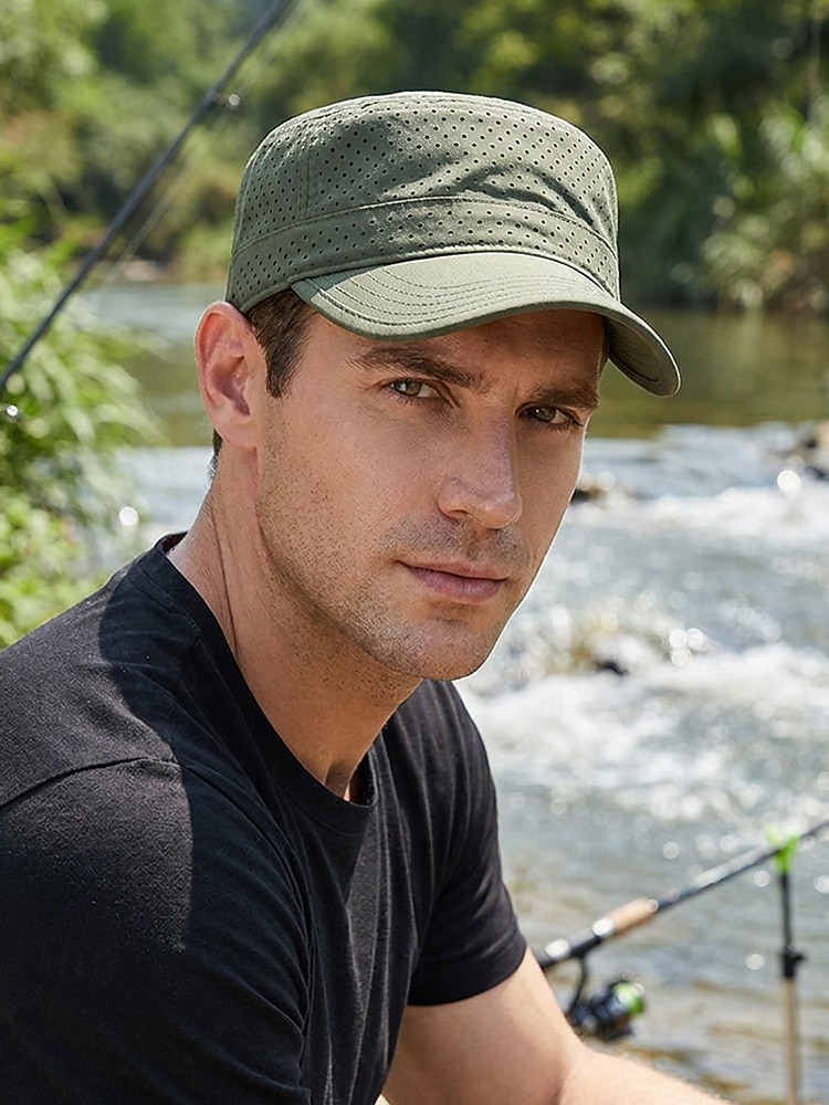 Boné militar masculino respirável de secagem rápida, leve, em poliéster perfurado, ajustável, disponível em várias cores, ideal para viagens de verão, caminhadas, pesca, golfe e camping. &uso diário de 2026 por $14.99 –P2