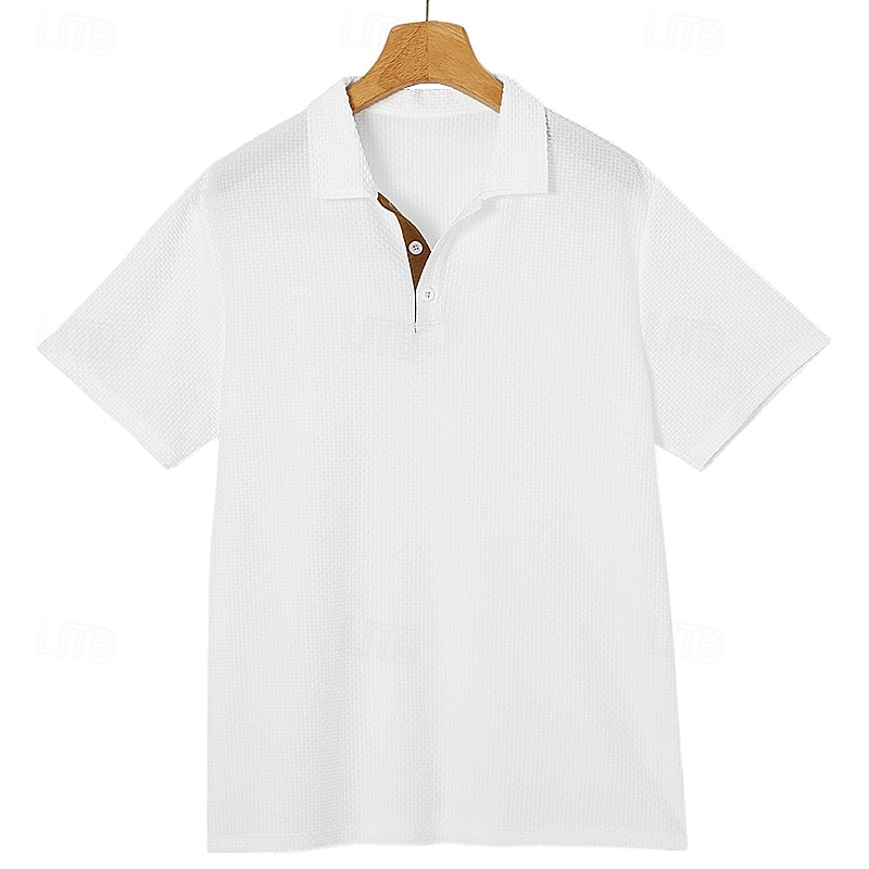 Men's Polo Cooling Ice Silk Seersucker Polo Shirts Casual Business Ribbed Polo Collar Short Sleeve Fashion Basic Solid Color Buttons Summer Spring &  Fall Regular Fit White Black Navy Blue Light Blue 2026 - $20.99 –P5