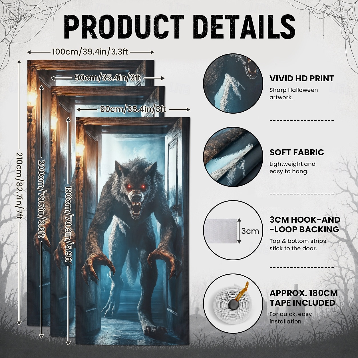 Halloween-Türdekoration: Werwolf-Türbanner, gruseliges Wolfsmonster, 3D-Illusion, Hintergrund für Haustür, Veranda, Eingangsbereich, Spukhaus, Partydekoration 2026 - $19.99 –P2