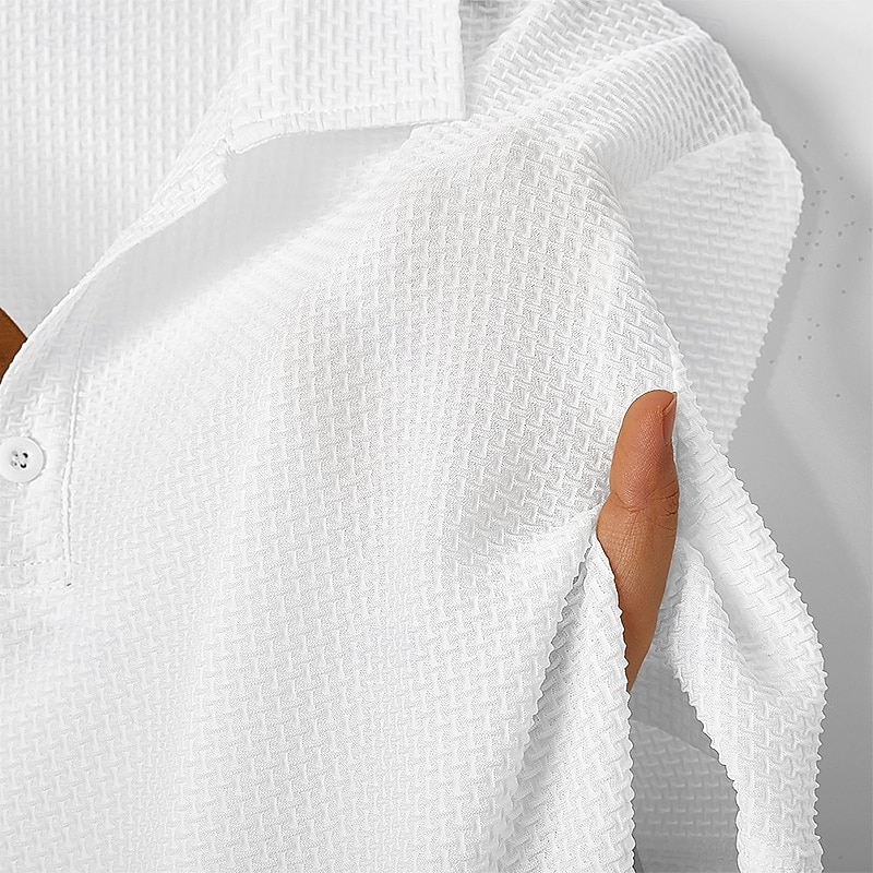 Men's Polo Cooling Ice Silk Seersucker Polo Shirts Casual Business Ribbed Polo Collar Short Sleeve Fashion Basic Solid Color Buttons Summer Spring &  Fall Regular Fit White Black Navy Blue Light Blue 2026 - $20.99 –P15