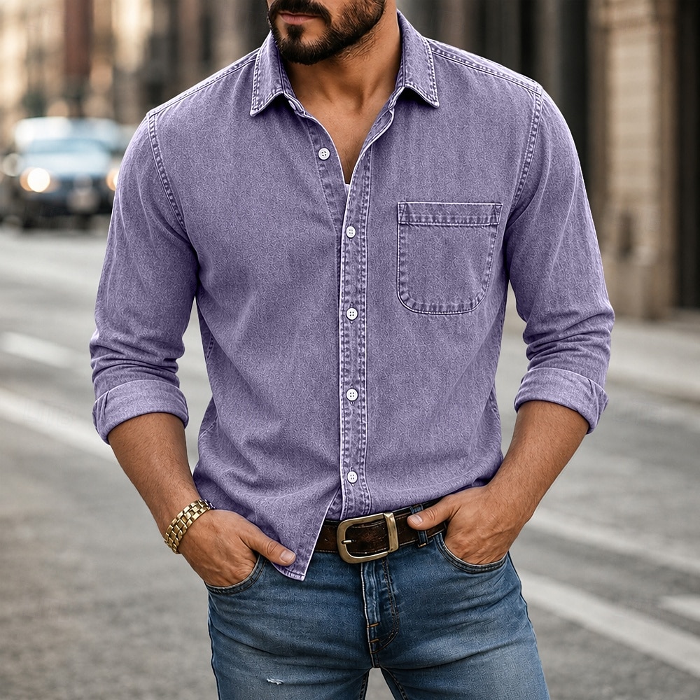 Masculino Camisa Social Camisa casual Tingimento em peça Camisa Acid Wash Preto Vinho Azul Marinha Roxo Verde Manga Longa Tecido Colarinho de Camisa Casual Diário Botão para baixo Roupa Algodão de 2026 por $31.99 –P5