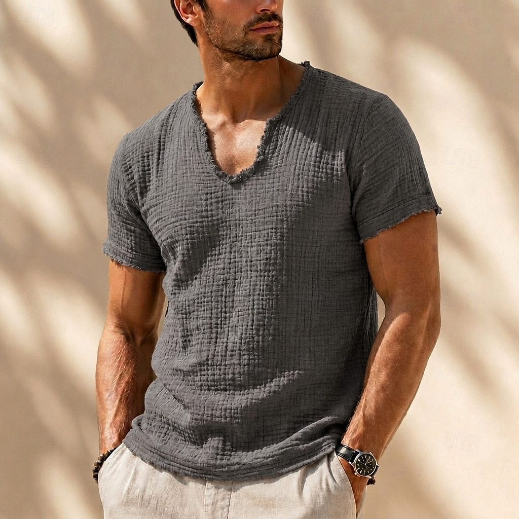 Voor heren T-shirt Katoenen T-shirt Korte mouw Strakke ronde hals Lente Alle seizoenen Effen Kleur Vintage Antiek Klassiek & Tijdloos Met ruches Meerlaags Casual Dagelijks Wit Bordeaux Grijs Top 2026 - $41.99 –P9