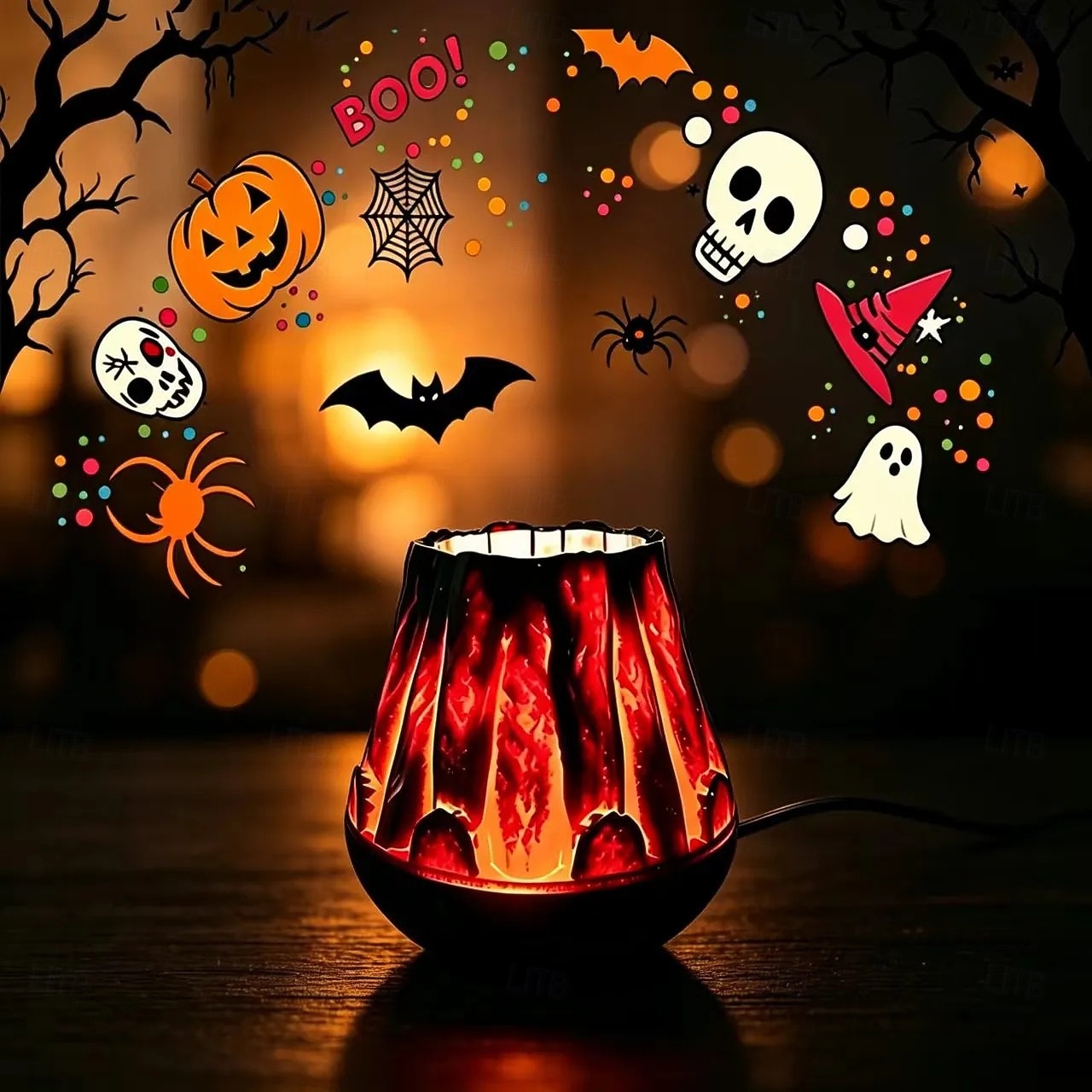 Halloween-kerstprojectorlamp met realistisch vlammenpatroon, dynamische pompoen-, spook-, sneeuwvlok- en kerstmanprojectielamp, USB 5V-voeding, feestelijk nachtlampje voor slaapkamer en woonkamer. 2026 - $18.99 –P5