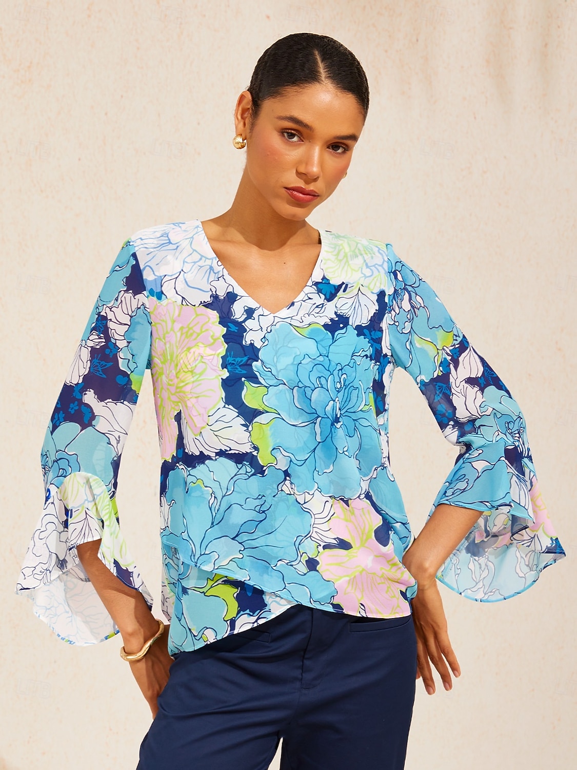 pastellvasket peonfarget flagrende chiffonbluse 2026 - $74.99 –P1