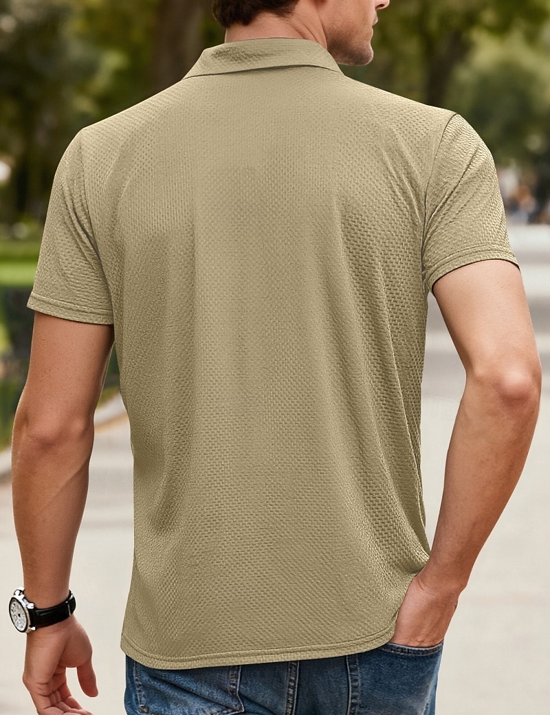Herren Poloshirts Polohemd aus Eisseide-Seersucker Lässig Straße Revers Kurzarm Basic Modern Einfach Jacquard Leicht Sommer Frühling Blau Weiß Schwarz Khaki Armeegrün Poloshirts 2026 - $21.99 –P11