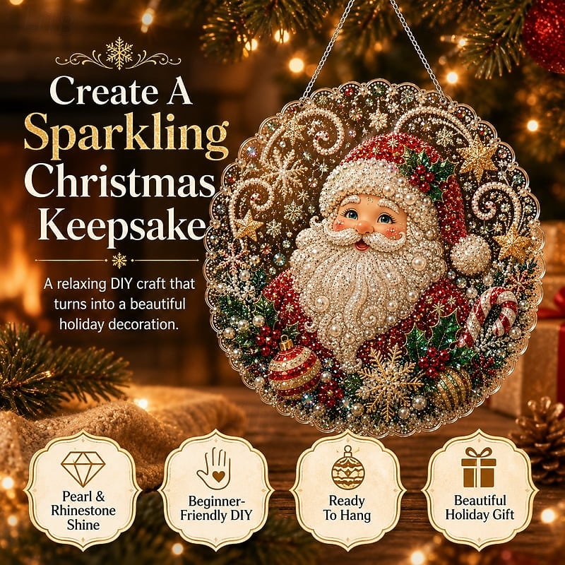 2026年 クリスマスパールダイヤモンドアート吊り下げオーナメントキット、傷つきにくく色褪せないパールビーズを使用した高級フロッキーキャンバス、DIY手作りホリデー吊り下げ装飾  コレクション – $19.99 –P2