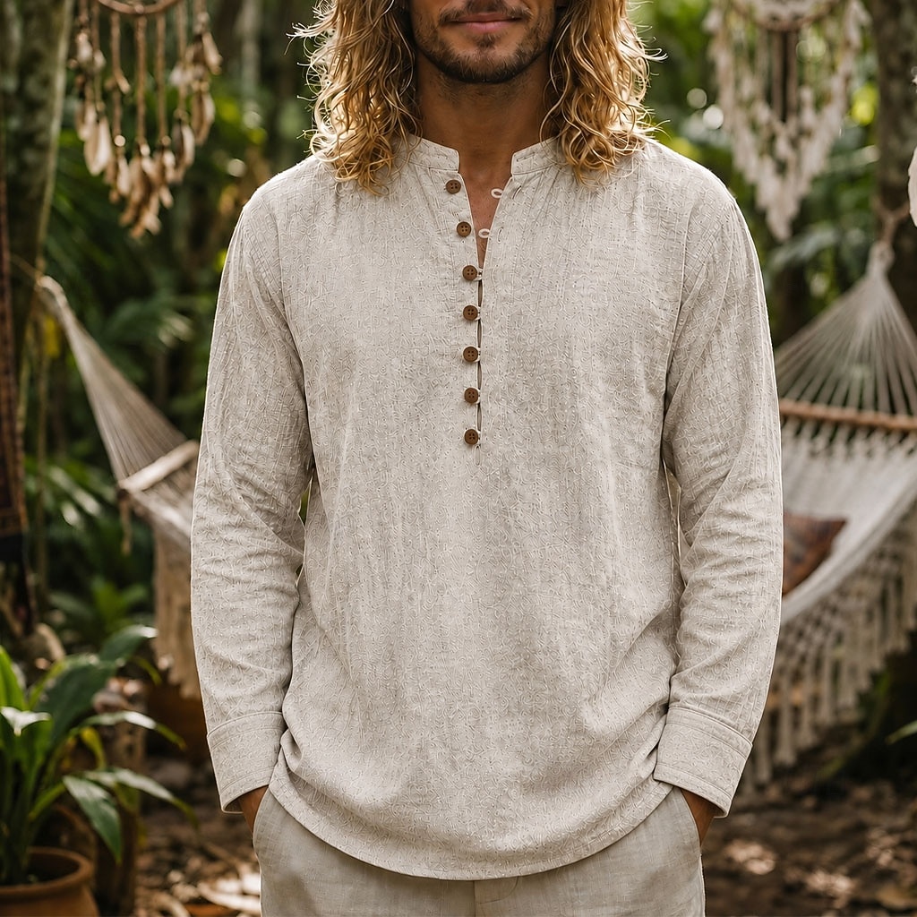 Men Linen Shirt Popover Shirt Summer Shirt Beach Wear Vintage Shirt Plain Casual Vacation Blue White Black Navy Blue Long Sleeve Henley Summer Spring Clothing Apparel Buttons 2026 - $25.99 –P3