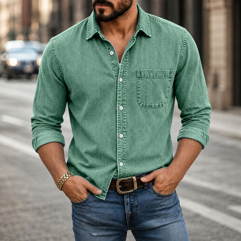 Masculino Camisa Social Camisa casual Tingimento em peça Camisa Acid Wash Preto Vinho Azul Marinha Roxo Verde Manga Longa Tecido Colarinho de Camisa Casual Diário Botão para baixo Roupa Algodão de 2026 por $31.99 –P9