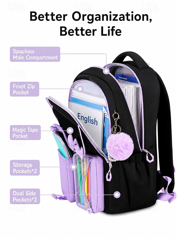 Girls' 3-Piece School Backpack Set, Water-Resistant Polyester Large Capacity Multi-Compartment Bookbag with Padded Straps, Lunch Bag & Pencil Case for School and Travel – Multiple Colors 2026 - €42.99 –P7