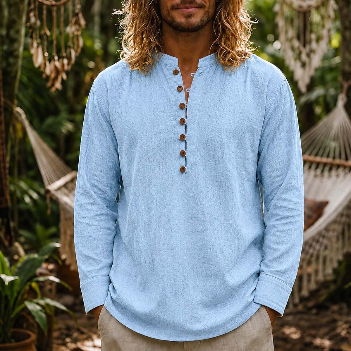 Men Linen Shirt Popover Shirt Summer Shirt Beach Wear Vintage Shirt Plain Casual Vacation Blue White Black Navy Blue Long Sleeve Henley Summer Spring Clothing Apparel Buttons 2026 - $25.99 –P4