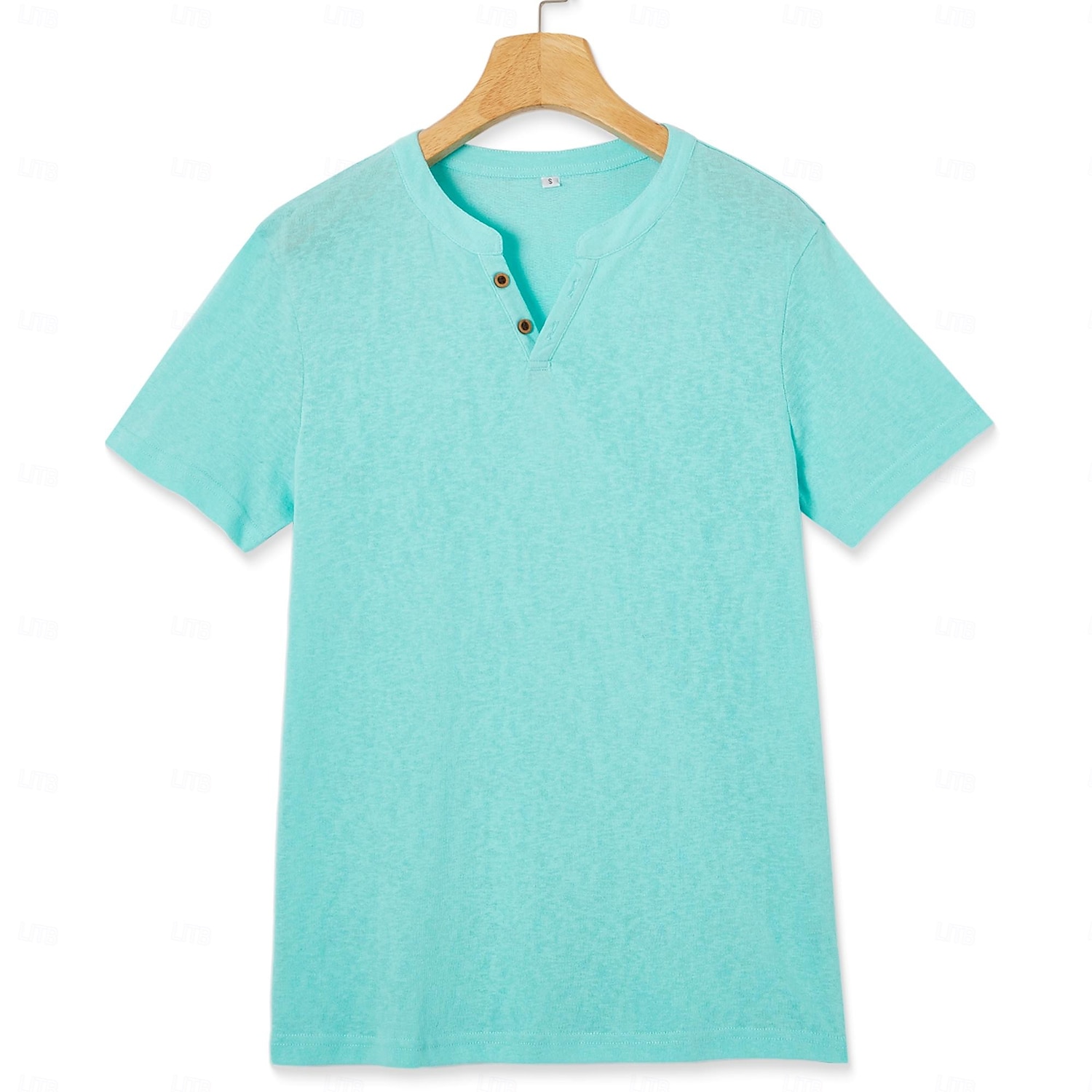 Herren-T-Shirt aus Baumwolle und Leinen, Strick, Kurzarm, V-Ausschnitt, Sommer, einfarbig, modisch, leicht, Basic, Mesh-Strick, schlicht, lässig, Urlaub, Street, blau, schwarz, hellgrün 2026 - $16.49 –P1