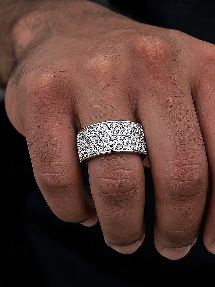 Luxe herenring van legering met strass-steentjes en diamantlook, brede, opvallende modering in verschillende maten voor feesten, bruiloften, banketten, avondjes uit en formele avondkleding. 2026 - $11.99 –P2