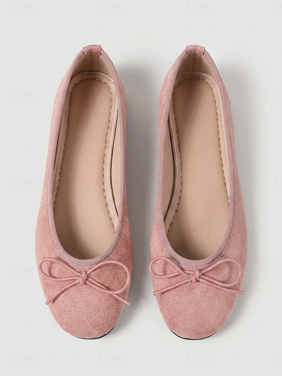 Women Pink Bow Ballet Flat Shoes - Round Toe Faux Suede Slip On Casual Flats for Casual Commute, Travel, Shopping & Daily Wear 2026 - $18.99 –P4