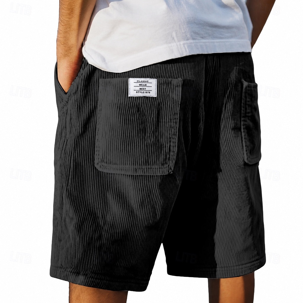 Homens Calção Shorts de verão Shorts casuais Shorts de veludo cotelê Com Cordão Bolsos Cintura elástica Tecido Conforto Respirável Curto Ao ar livre Férias Desporto Casual Cáqui Preto de 2026 por $22.99 –P14