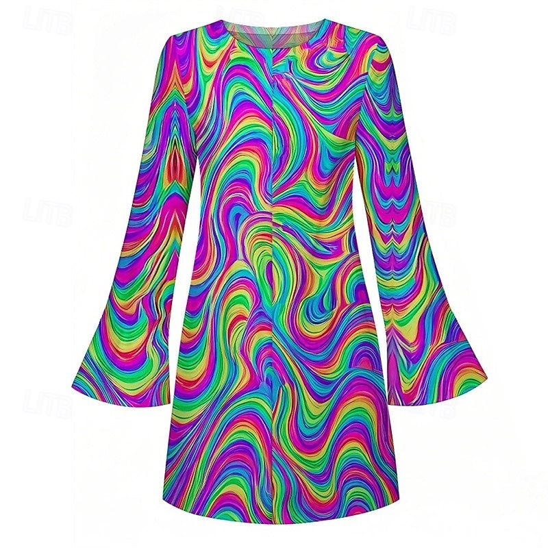 Retro Antiguo Años 70 Genial Vestidos Hippie Disco Psicodélico Disfraz Mujer Víspera de Todos los Santos Carnaval Vacaciones Festival de Música Festival Adulto Vestido 2026 - $30.99 –P1