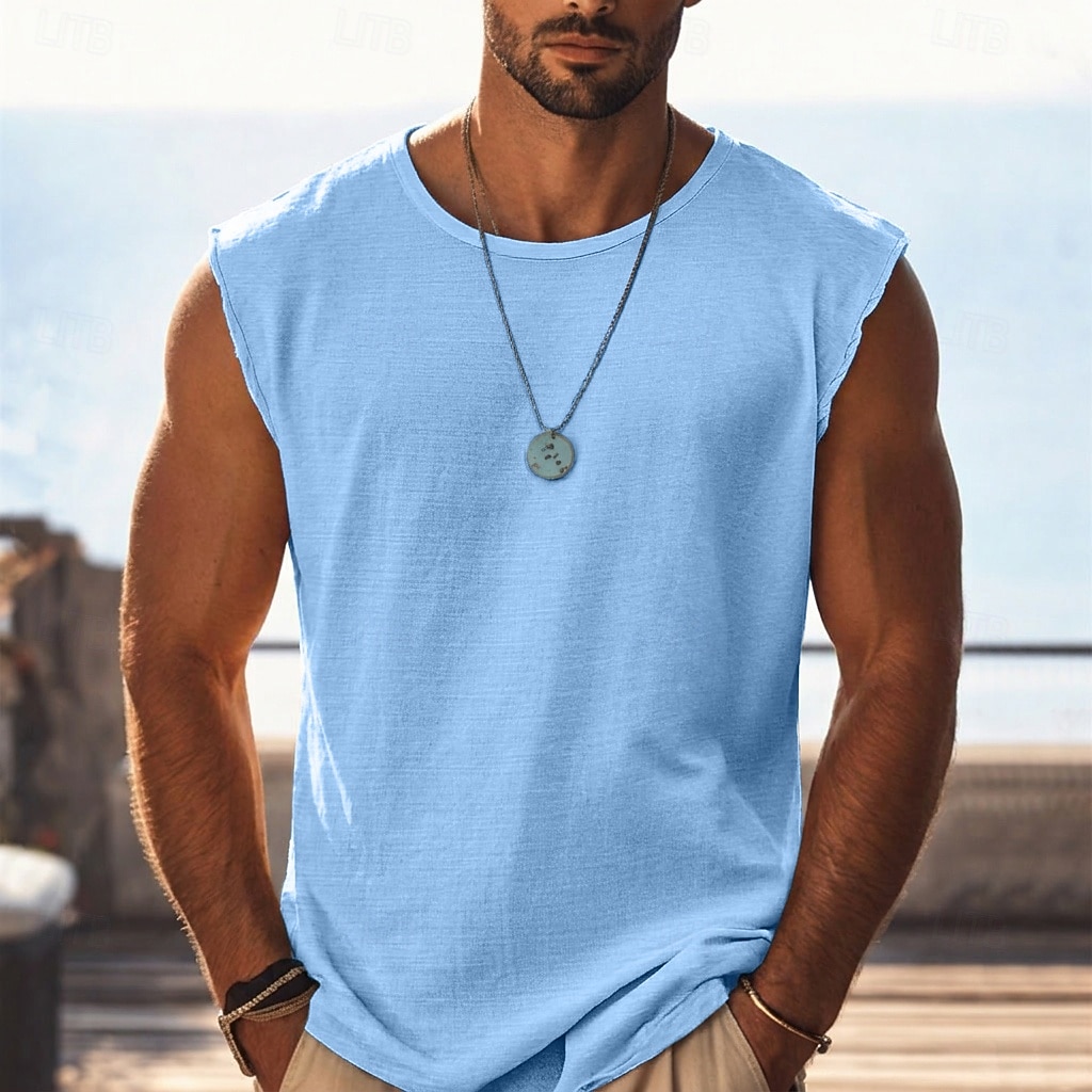 Homme T-shirt Sans manches Manche Courte Manches Courtes Col ras du cou Col rond Été Uni Texturé Mode Classique Occasionnel Pur Occasionnel Rue Sports Bleu Blanche bleu marine T-shirt haut de gamme de 2026 ? $16.49 –P1