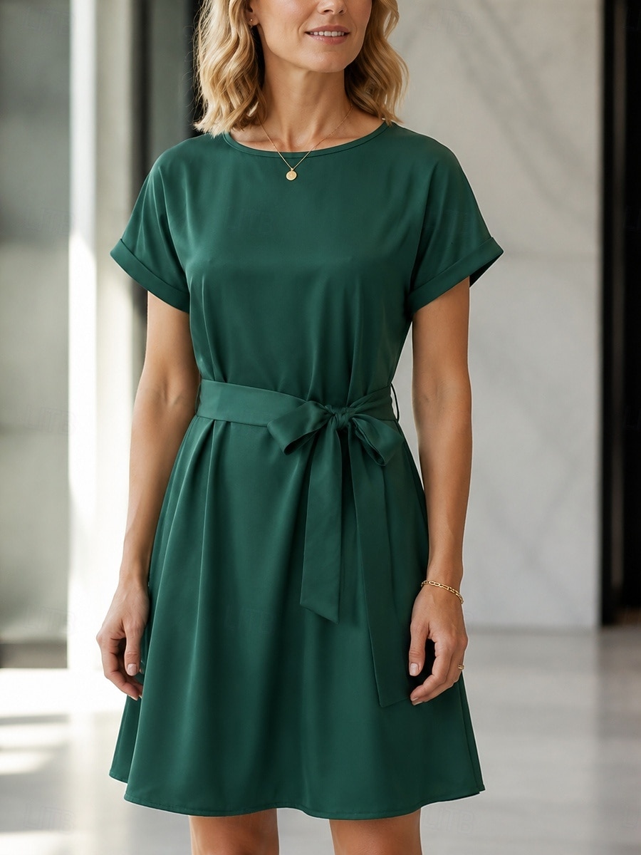 birthday dress for women knee length Women's Satin Dress Elegant Fashion Modern Daily Vacation Regular Plain Short Sleeve Crew Neck Wine Navy Blue Dark Green Purple Summer 2026 V-Neck wedding dress 2000s fashion: my birthday Colour:PLUM and evening receptions