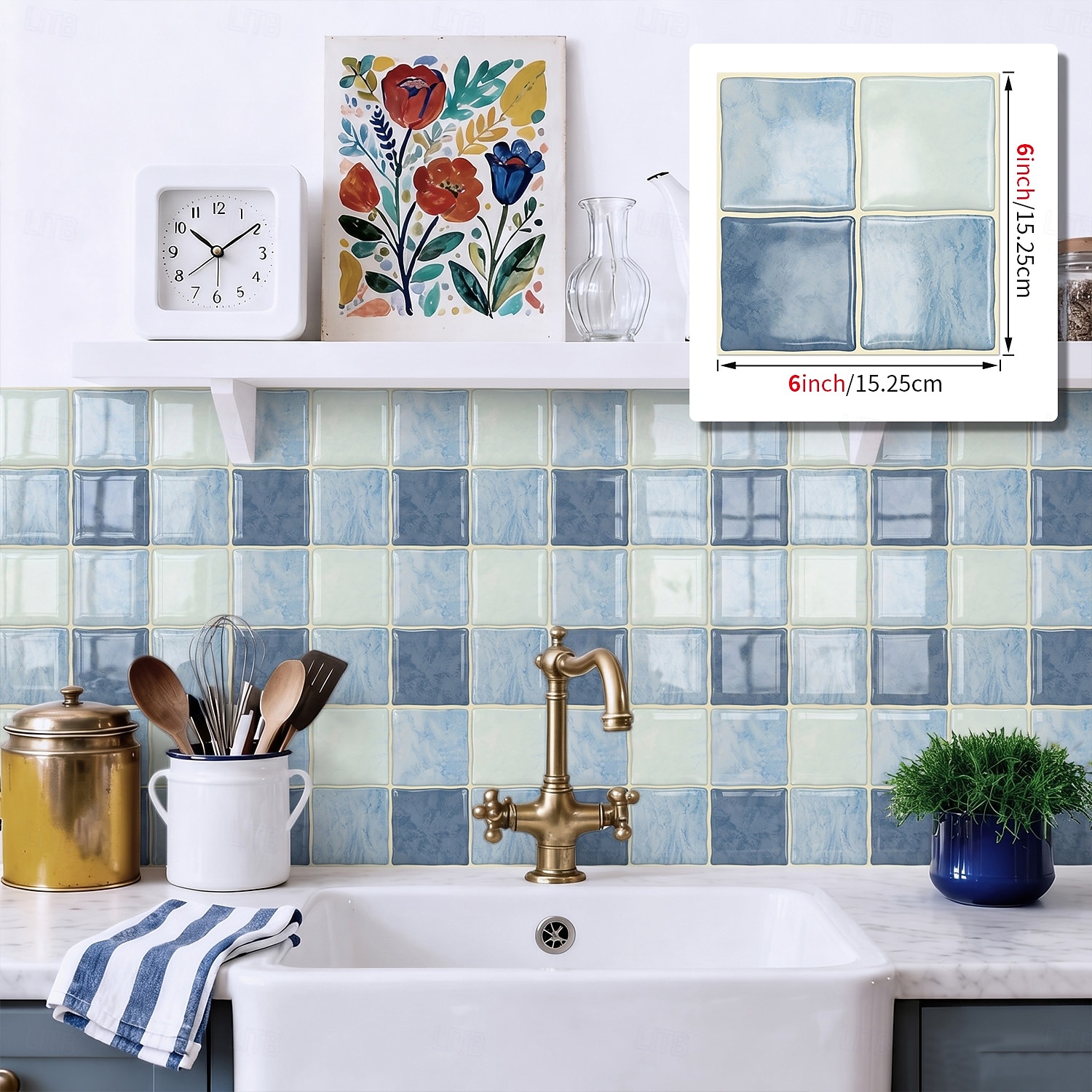 24 adhesivos 3D para azulejos de pared, adhesivos autoadhesivos para salpicaderos con efecto de azulejo y patrón a cuadros, paneles de pared impermeables y removibles para cocina, dormitorio, sala de 2026 - $52.99 –P2