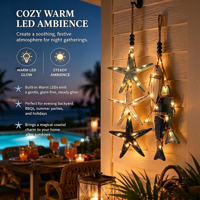 Lighted Wooden Fish & Starfish Wall Decor – Beachy Wall Decor with Warm LEDs, Coastal Nautical Hanging Decor for Bathroom, Porch & Beach House 2026 - $29.99 –P8