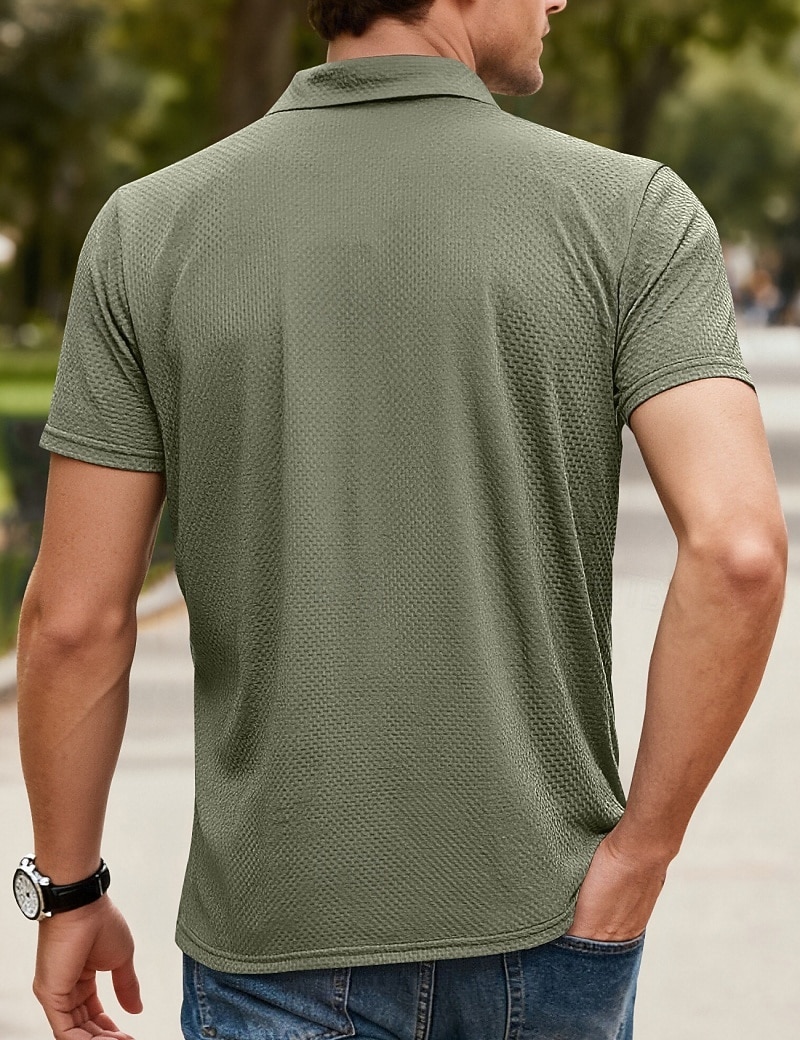 Herren Poloshirts Polohemd aus Eisseide-Seersucker Lässig Straße Revers Kurzarm Basic Modern Einfach Jacquard Leicht Sommer Frühling Blau Weiß Schwarz Khaki Armeegrün Poloshirts 2026 - $21.99 –P7