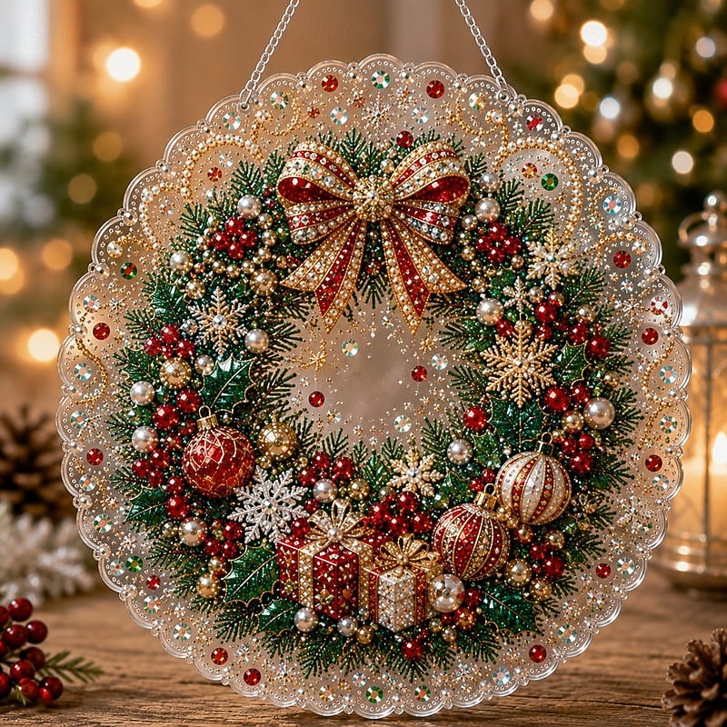 2026年 クリスマスパールダイヤモンドアート吊り下げオーナメントキット、傷つきにくく色褪せないパールビーズを使用した高級フロッキーキャンバス、DIY手作りホリデー吊り下げ装飾  コレクション – $19.99 –P10