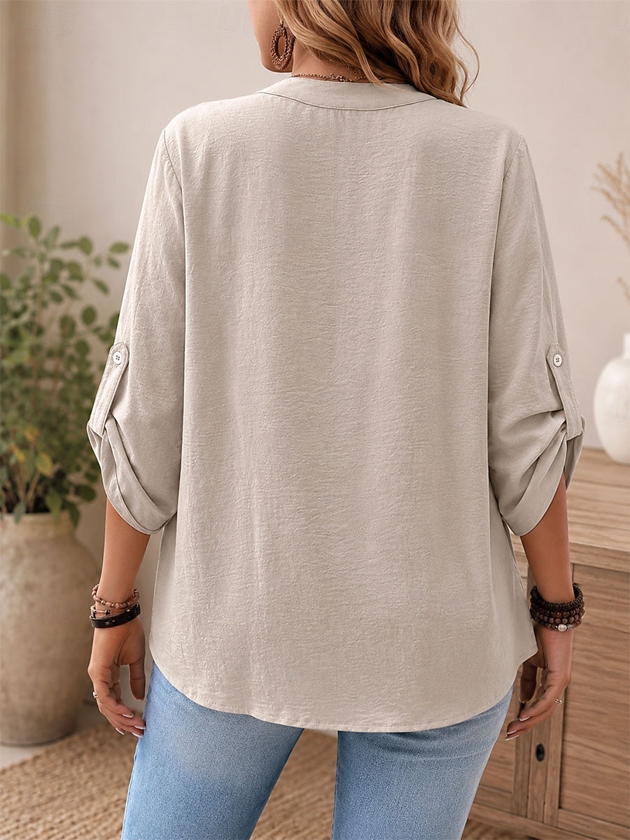 Damen Spitzenbluse Freizeithemd Bestickt Elegant Bohemien Urlaub Dreiviertelarm Ellbogenärmel V Ausschnitt Normale Oberteile Lässig Täglich Streetwear Weiß Khaki Schwarz Pudriges Rosa Sommer Frühling 2026 - $32.99 –P3