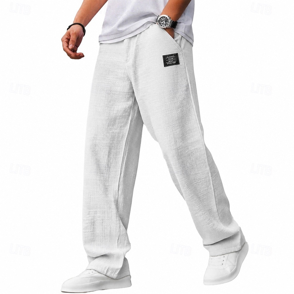 Homens Calças Calça verão Calças largas Calças de praia Cintura elástica Perna reta Tecido Conforto Respirável Comprimento total Casual Diário Feriado Férias Moda Azul Branco Sem Elasticidade de 2026 por $17.99 –P2
