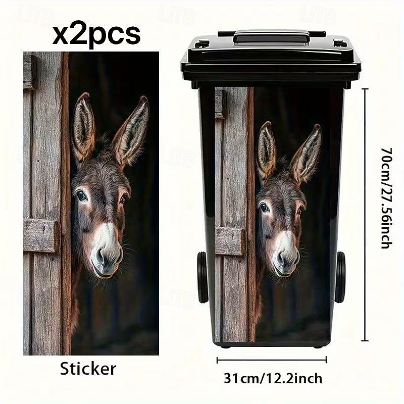 Adesivos para lixeira com desenho de burro (2 unidades), adesivos fofos de animais para decoração de lixeiras, adesivos de vinil removíveis e à prova d'água para lixeiras de casa, cozinha, banheiro e de 2026 por $16.99 –P2