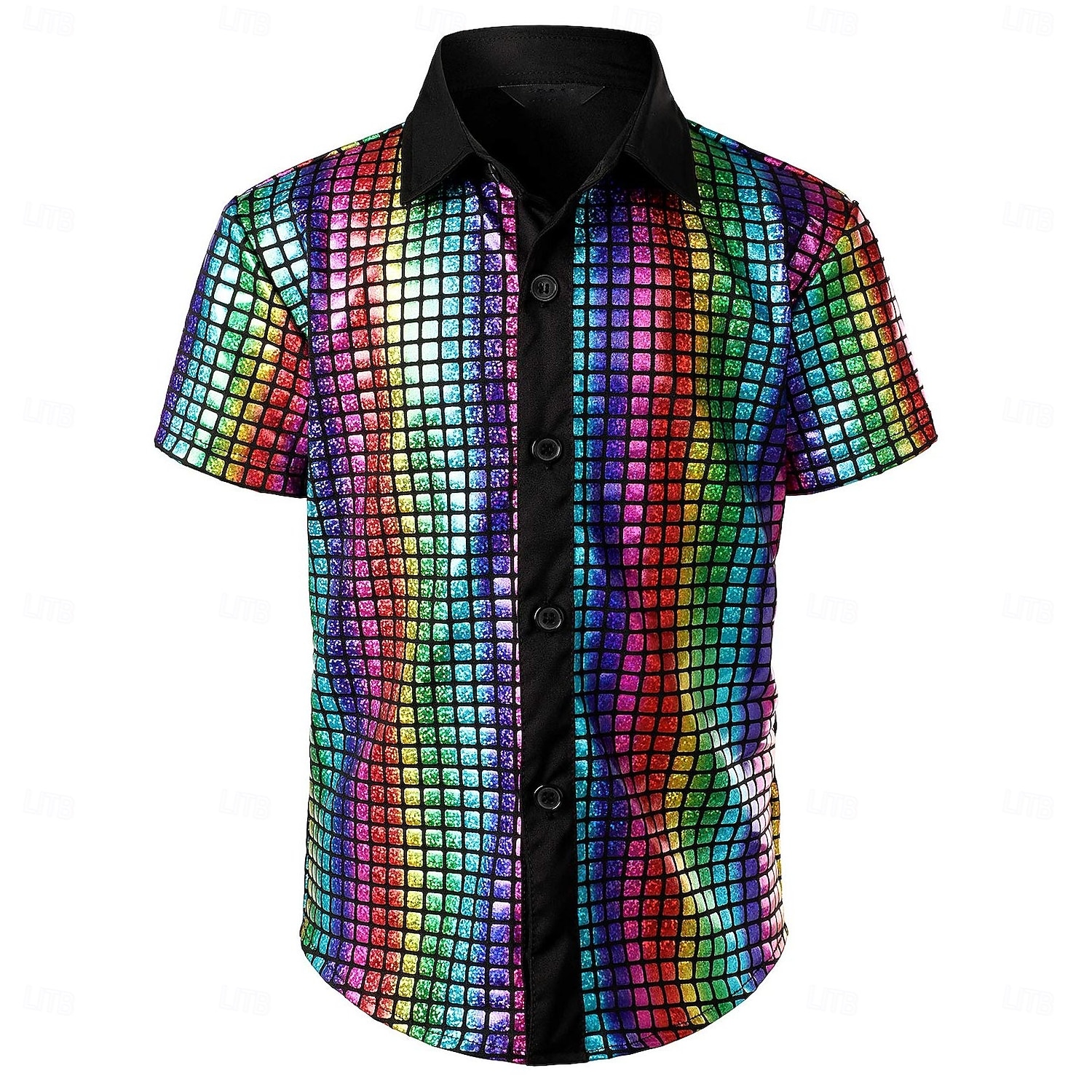 Retro Vintage 1970s Disco Shirt Short Sleeves Shiny Metallic Fancy Dress Men's Carnival Costume Halloween Carnival Masquerade Music Festival Party / Evening Nightclub Adults' Shirt Spring & Summer 2026 - $21.99 –P6