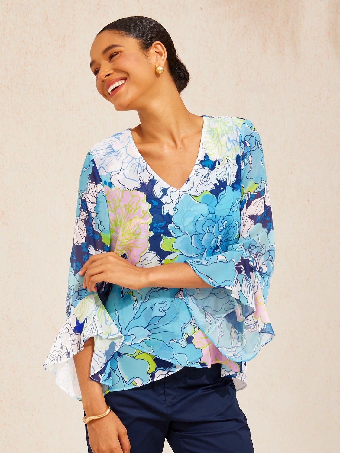 pastellvasket peonfarget flagrende chiffonbluse 2026 - $74.99 –P4