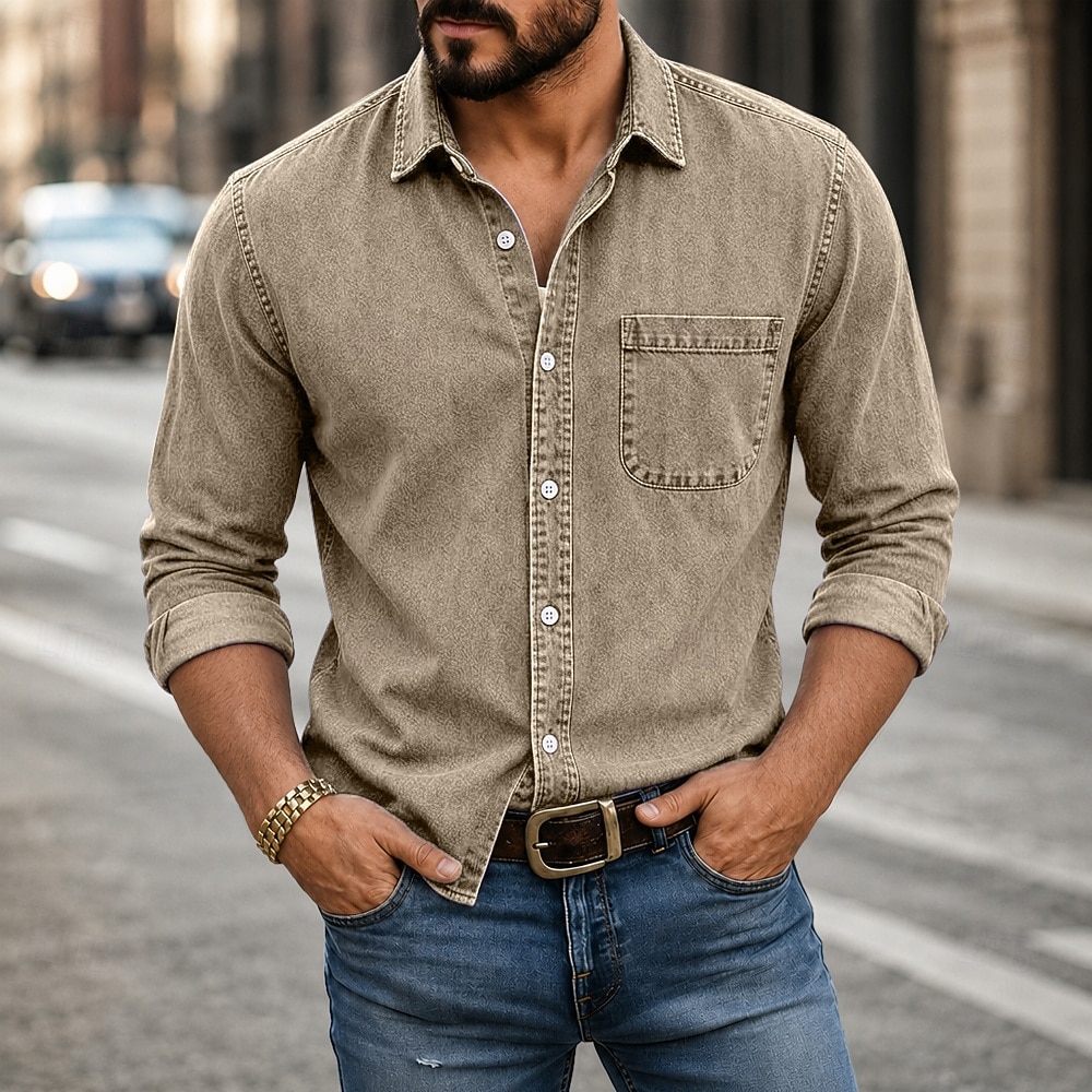 Masculino Camisa Social Camisa casual Tingimento em peça Camisa Acid Wash Preto Vinho Azul Marinha Roxo Verde Manga Longa Tecido Colarinho de Camisa Casual Diário Botão para baixo Roupa Algodão de 2026 por $31.99 –P10