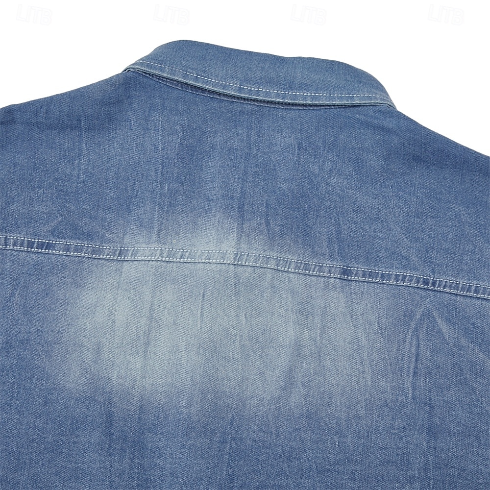 Men's Shirt Chambray Shirt Calico Shirt Button Up Shirt Casual Shirt Denim Shirt Denim Blue Black Dark Navy Blue Long Sleeve Plain Collar Daily Vacation Clothing Apparel Cotton Fashion Casual 2026 - $37.99 –P14