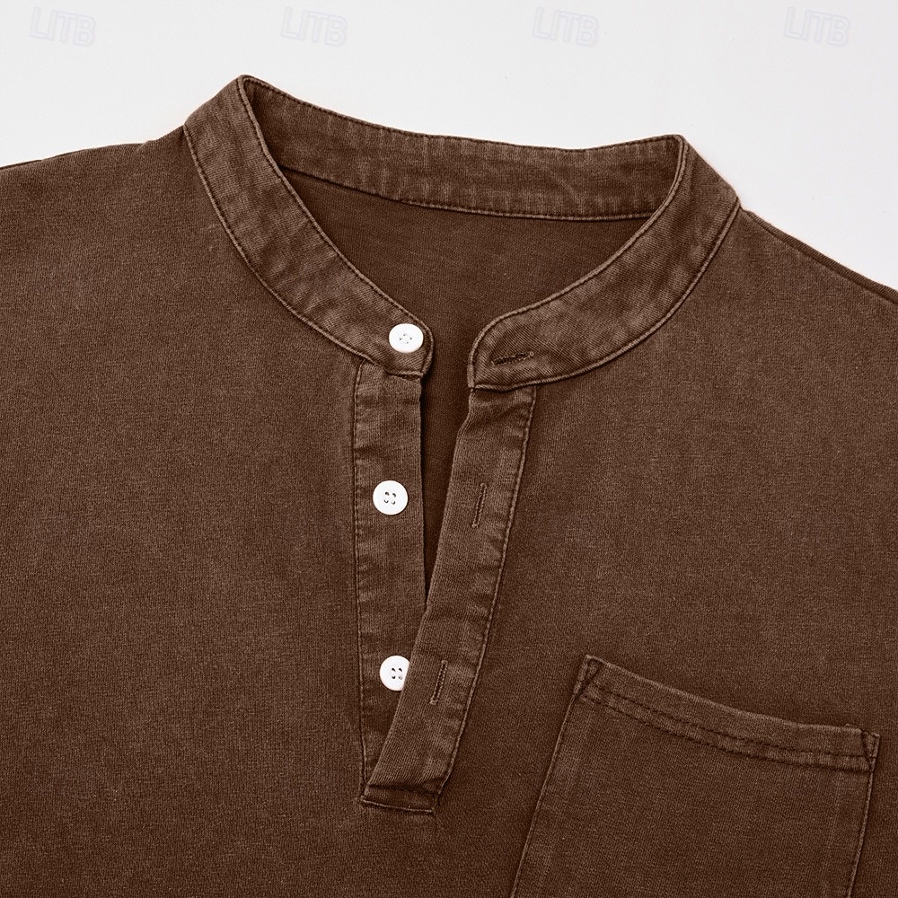 Homens Camisa Henley Camisa 100% algodão com lavagem ácida Camiseta Manga Longa Vintage Retro Vintage Casual Estilo vintage Lavado Henley Casual Primavera Outono Todas as Estações Castanho Escuro de 2026 por $31.99 –P2