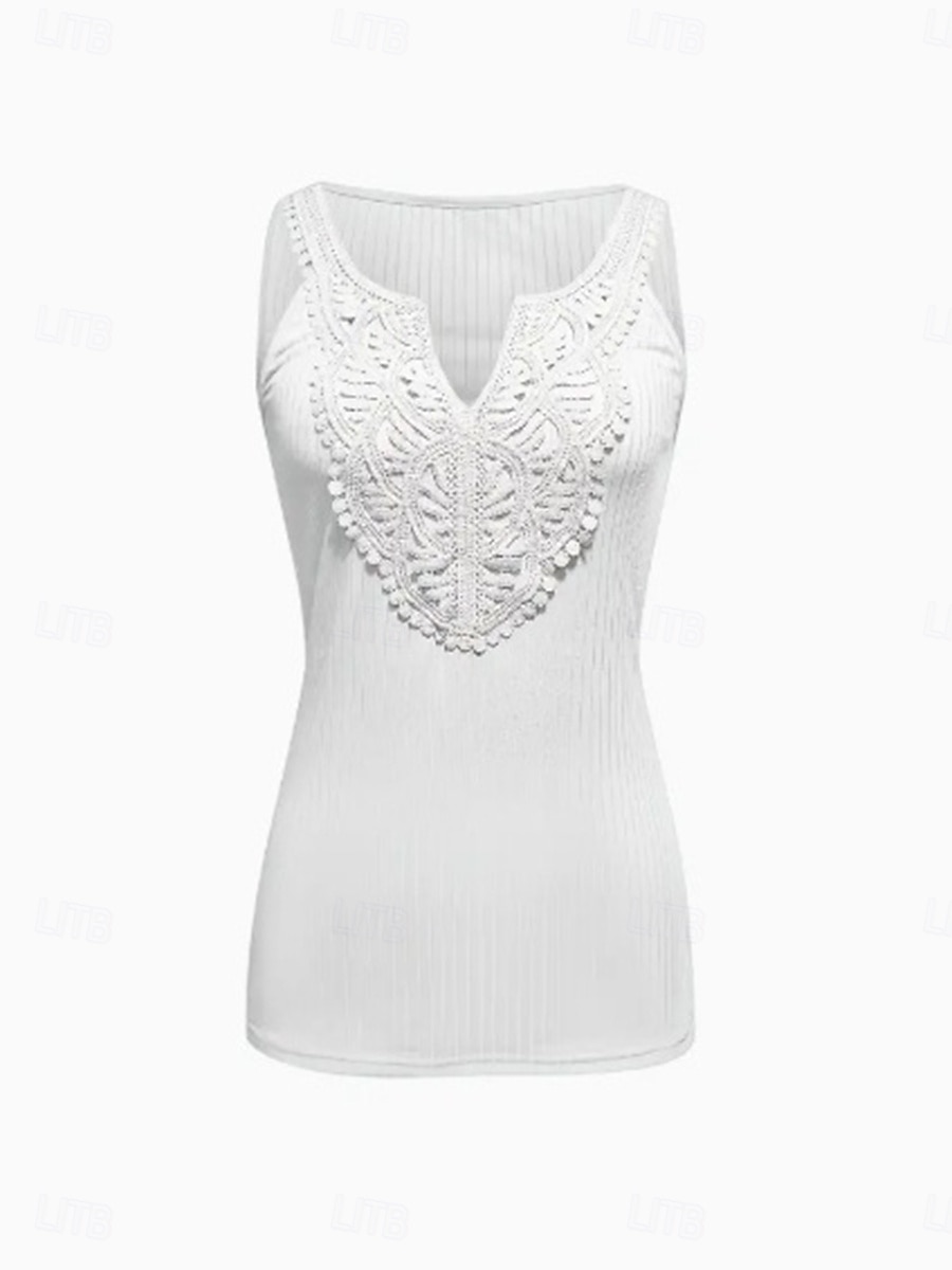 Per donna Top con cuciture in pizzo Canotta a canotta Tessuto Pizzo Patchwork Vacanza Senza maniche Casuale Bianco Giallo Rosa Azzurro cielo Estate del 2026 a $22.99 –P12