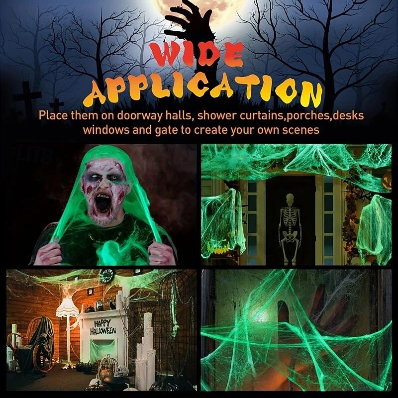Glow In The Dark Spider Web Halloween Fake Spider Web White Stretch Spider Webs Halloween Decoration Cobwebs for Creepy Halloween Home and Party Indoor and Outdoor Decor 2026 - $9.99 –P3
