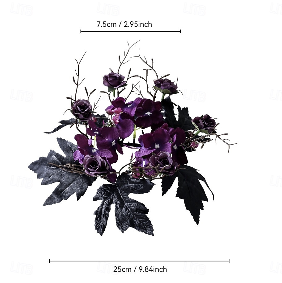 Lot de 2 anneaux de bougies artificiels en forme de roses pour Halloween, couronnes florales noires pour bougies piliers, décorations de table d'Halloween, centres de table gothiques, décoration de de 2026 ? $14.49 –P7
