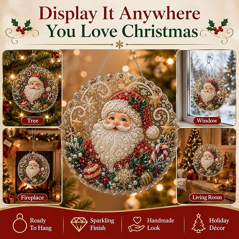2026年 クリスマスパールダイヤモンドアート吊り下げオーナメントキット、傷つきにくく色褪せないパールビーズを使用した高級フロッキーキャンバス、DIY手作りホリデー吊り下げ装飾  コレクション – $19.99 –P5