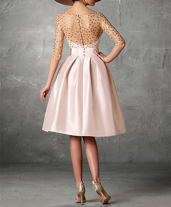 Linia -A Lungime Genunchi Rochii de bal Elegant 1950 Manșon Jumate Bijuterie Invitat la nunta Kentucky Derby Buzunar Satin cu Buton Buzunar 2026 - $160.99 –P5