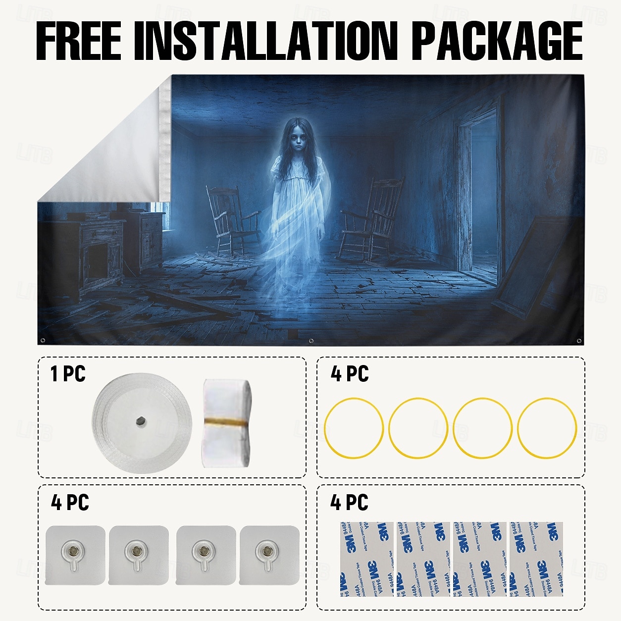 Décoration de porte de garage d'Halloween : fantôme de fille, chambre hantée, bannière effrayante, maison hantée, jardin, fête. de 2026 ? $42.99 –P5
