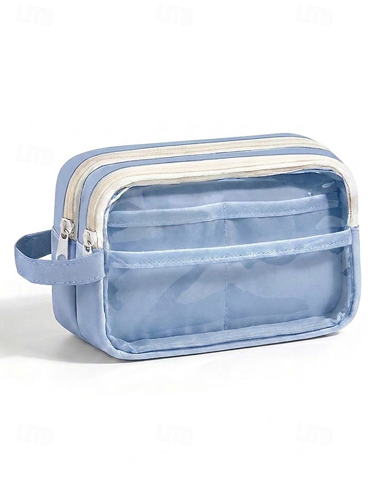 Blau  &Lila Federmäppchen für Schüler, Polyester-PVC-Doppelreißverschlusstasche, großer, transparenter Schreibwarenorganizer für Schulanfang, Unterricht und Prüfungen & reisen 2026 - $11.99 –P4