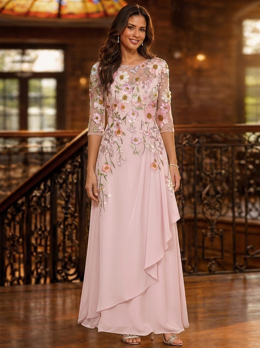 plus size floral chiffon dress Ruffle Trim Midi for Women keeping the overall look cat_dresses_under_��20 China Wholesale Europe Long Style:MOH Bouquet 9