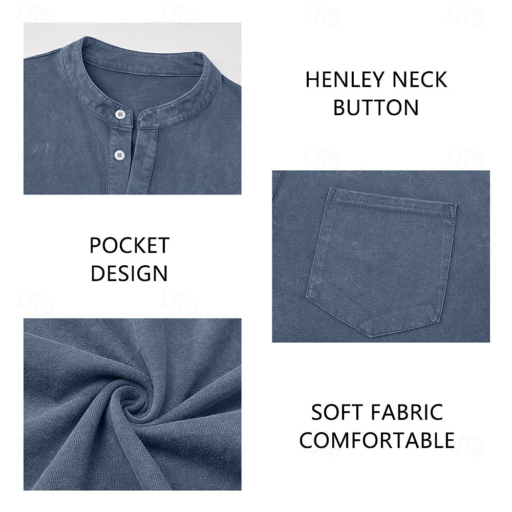 Homens Camisa Henley Camisa 100% algodão com lavagem ácida Camiseta Manga Longa Vintage Retro Vintage Casual Estilo vintage Lavado Henley Casual Primavera Outono Todas as Estações Castanho Escuro de 2026 por $31.99 –P10