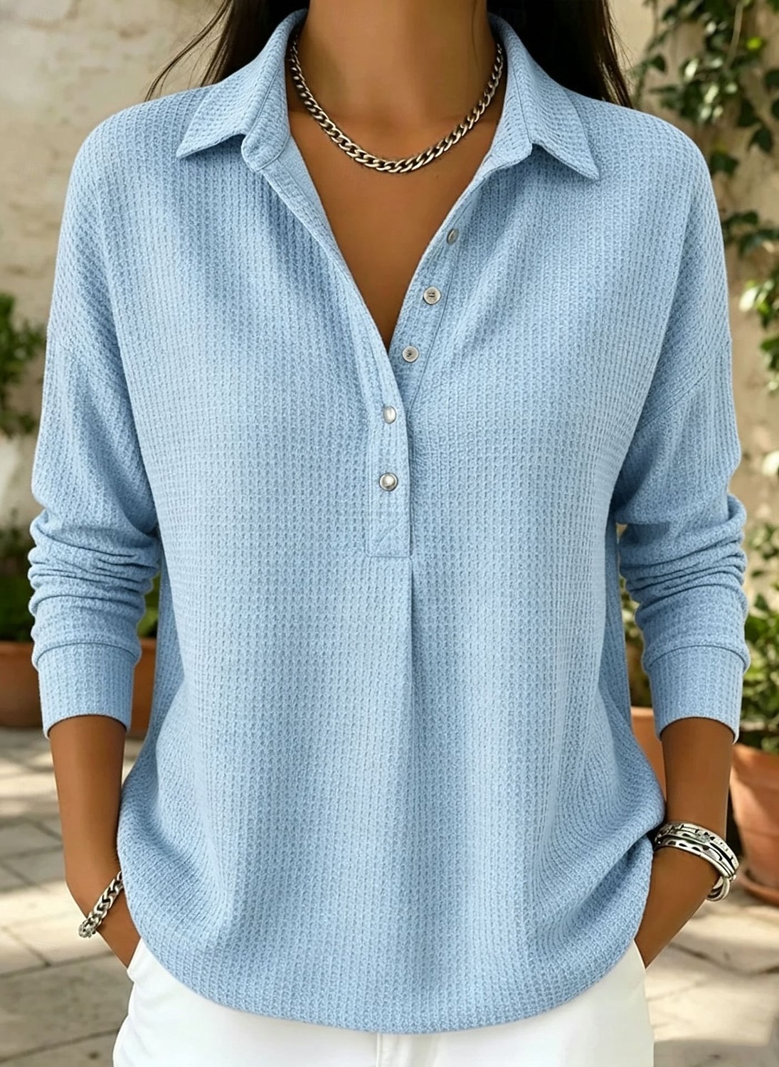 felpe da donna waffle semplici vintage basic classiche maniche lunghe girocollo top regolari casual del 2026 a $32.99 –P1